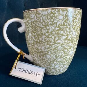 NEW Morris & Co. Porcelain Green & Gold Lined Floral Teacup / Mug